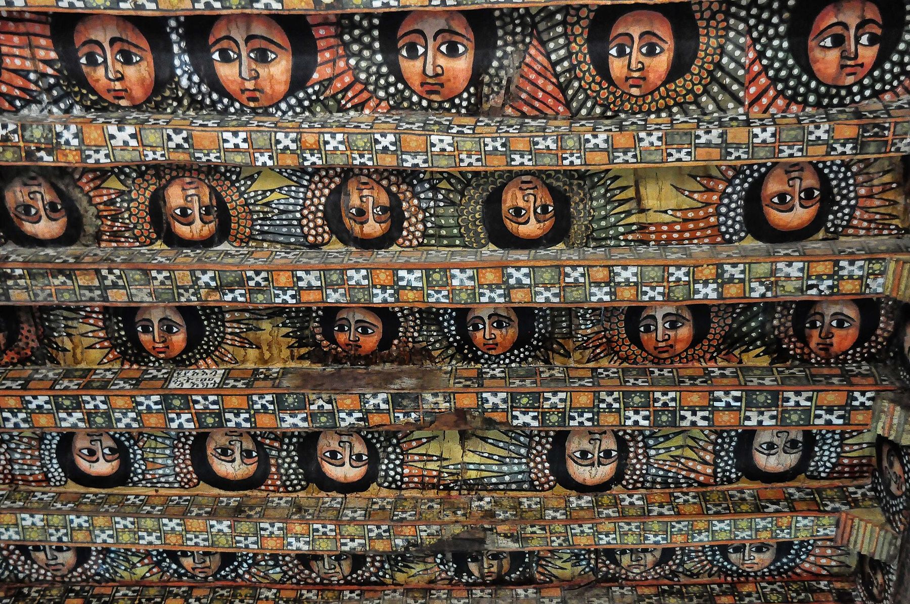 The ceiling of winged angel faces at Debre Berhan Selassie, Gondar
