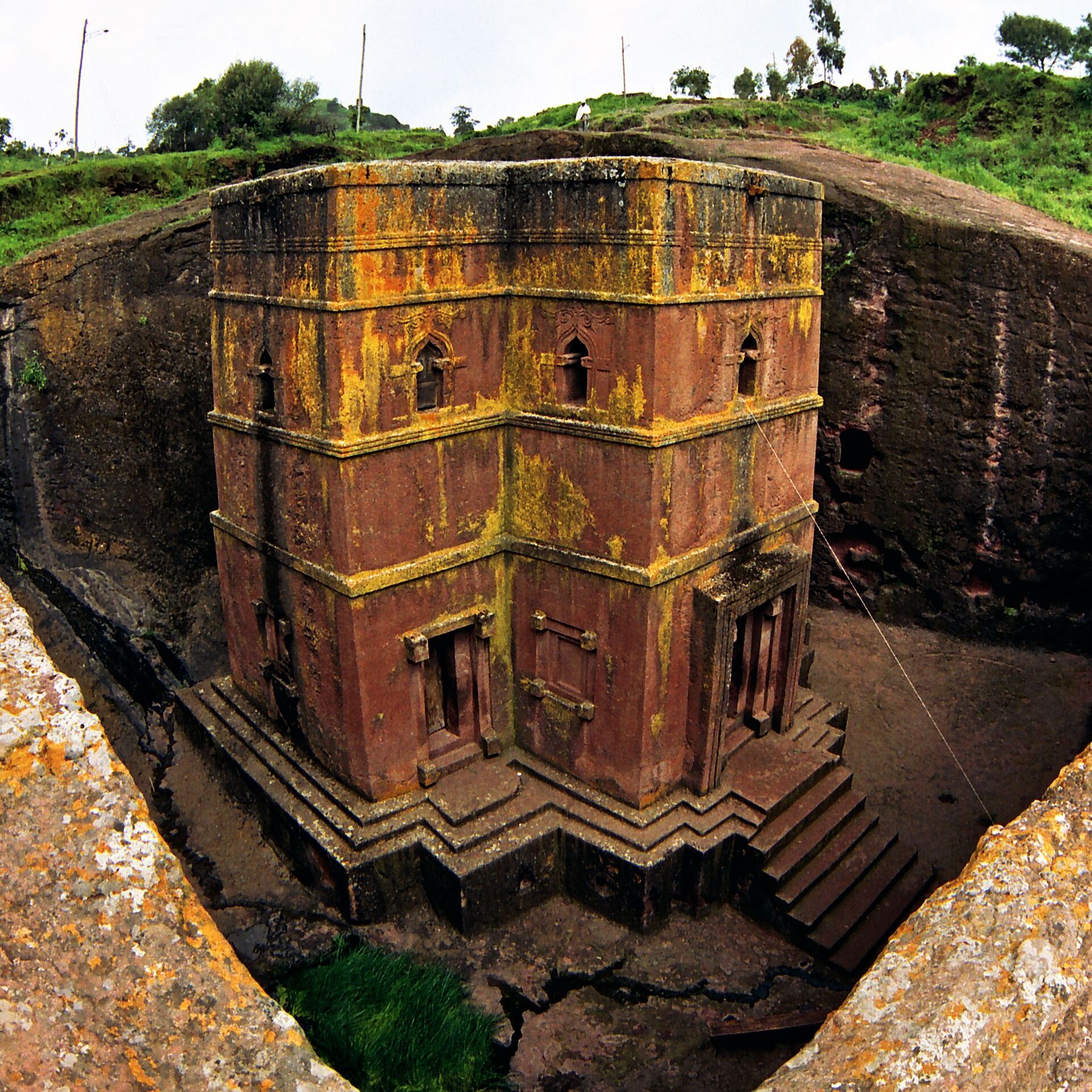 Bete Giyorgis, the rock-hewn Church of Saint George in Lalibela, in full sun