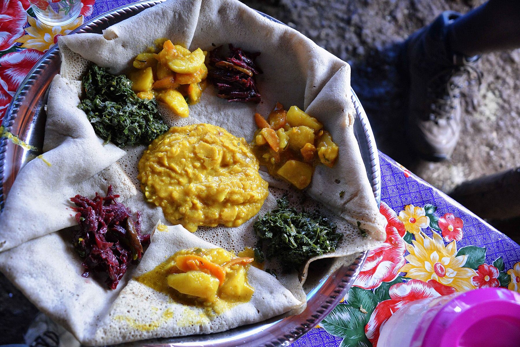 Fasting food served on injera in Ethiopia